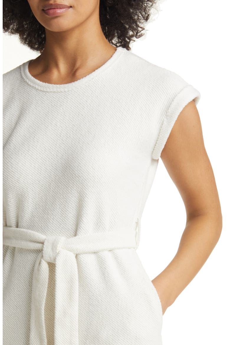 Textured Knit Tie Waist Cotton Blend Midi Dress, Alternate, color, IVORY