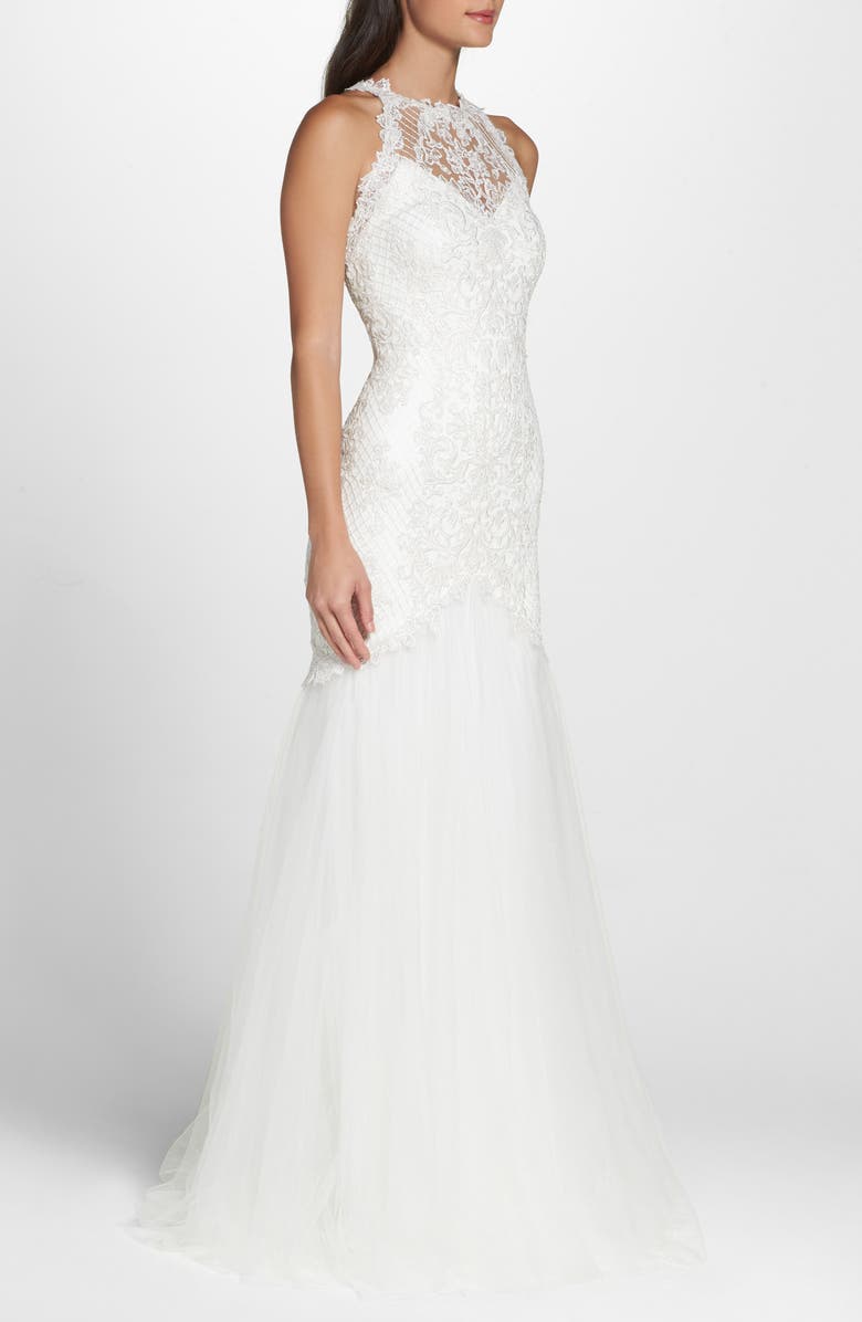Tadashi Shoji Lace Halter Mermaid Wedding Dress, Alternate, color, 