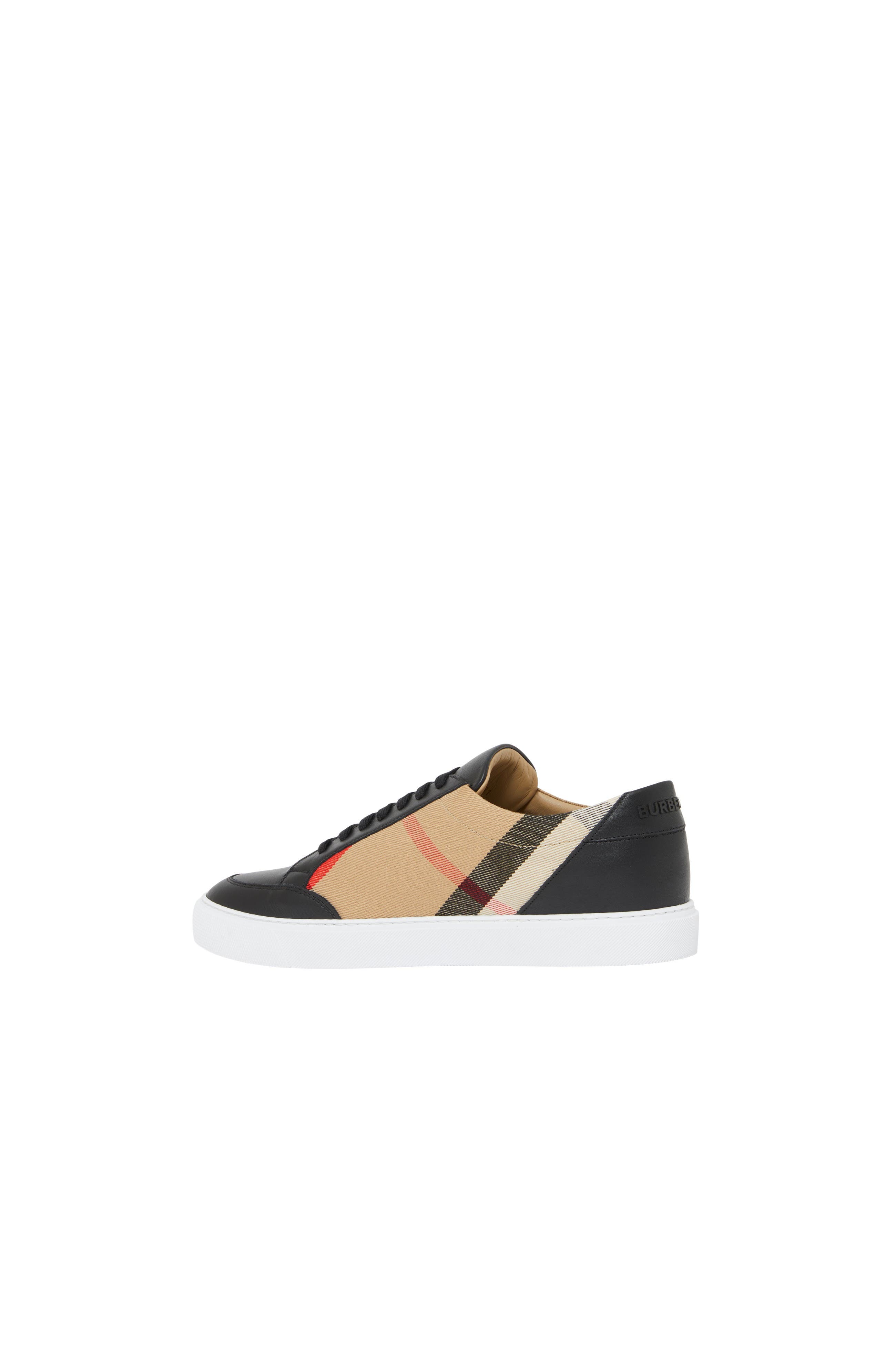 Burberry Check and Leather Sneakers, Alternate, color, Black