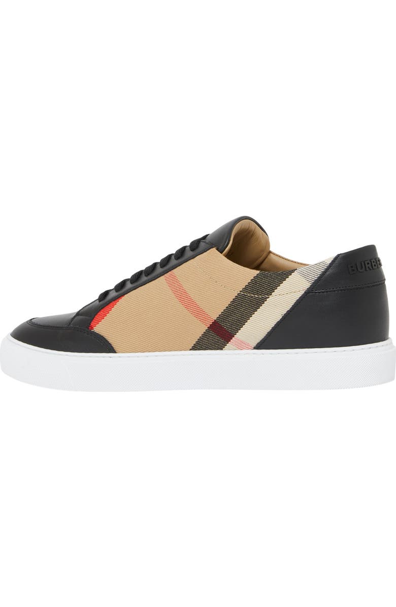Burberry Check and Leather Sneakers, Alternate, color, Black