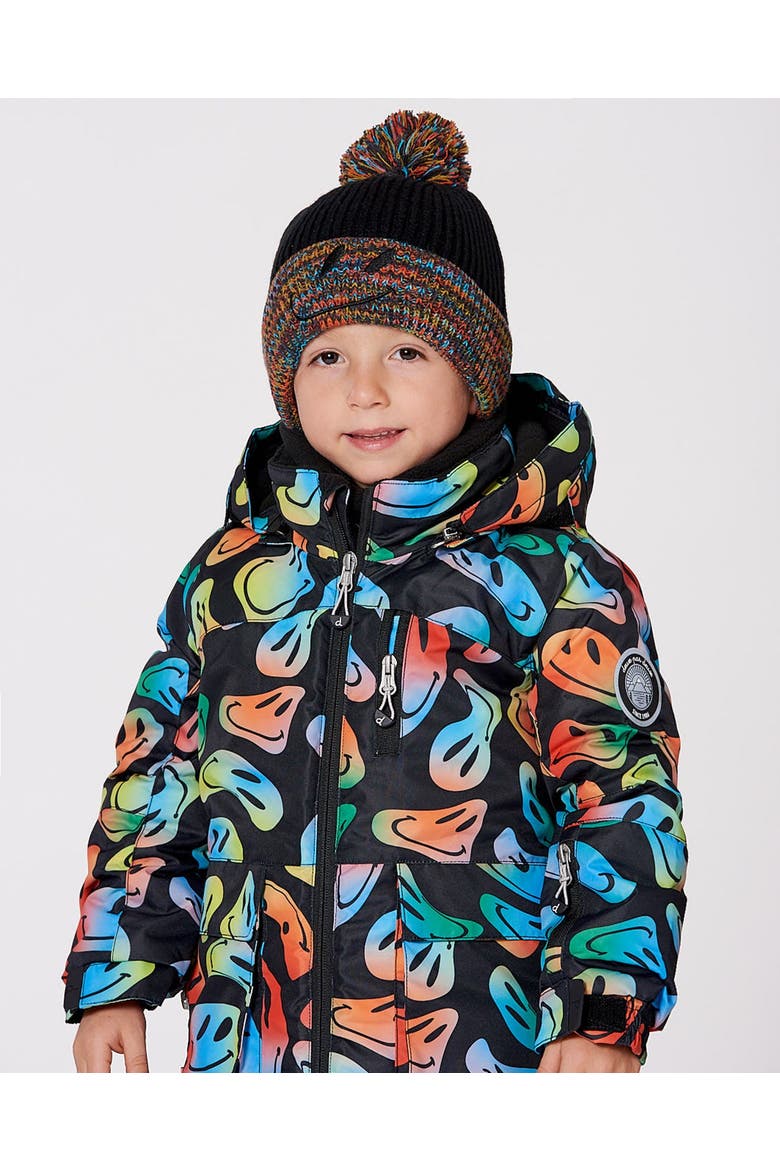 Lined Knit Winter Hat with Pompom, Alternate, color, Black and Multicolor