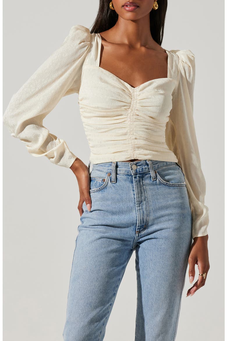Ruched Puff Shoulder Crop Top, Alternate, color, CREAM