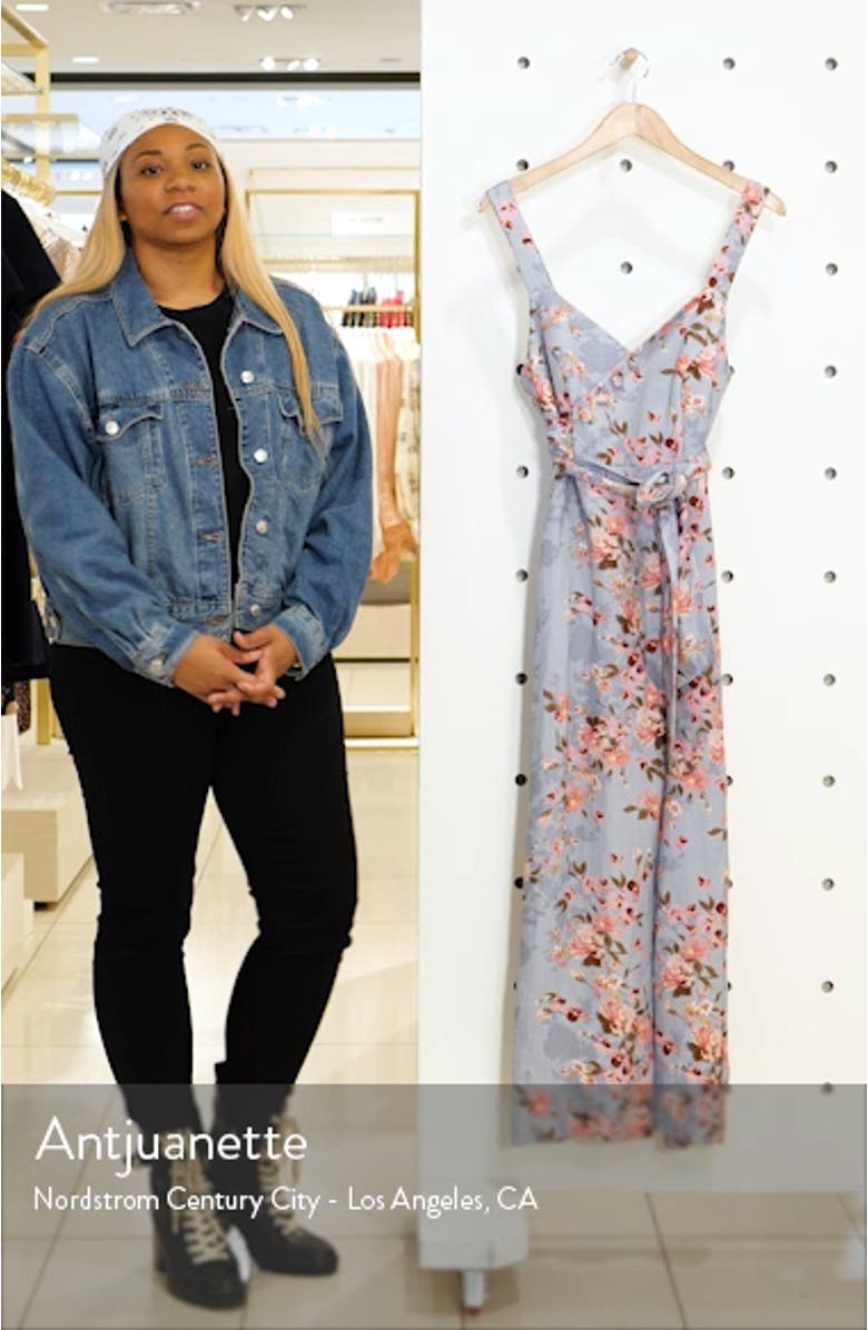 Floral Split Wide Leg Linen Blend Jumpsuit, sales video thumbnail