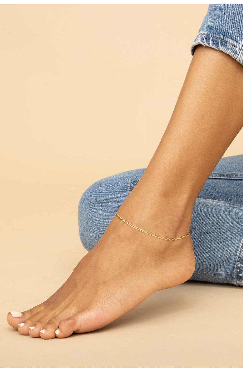 Oradina 14K Gold Florentine Figaro Petite Anklet, Alternate, color, Yellow Gold