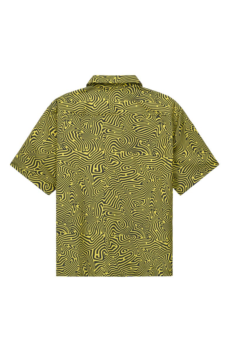 RtA Zeno Topography Short Sleeve Zip-Up Shirt, Alternate, color, Black Topography