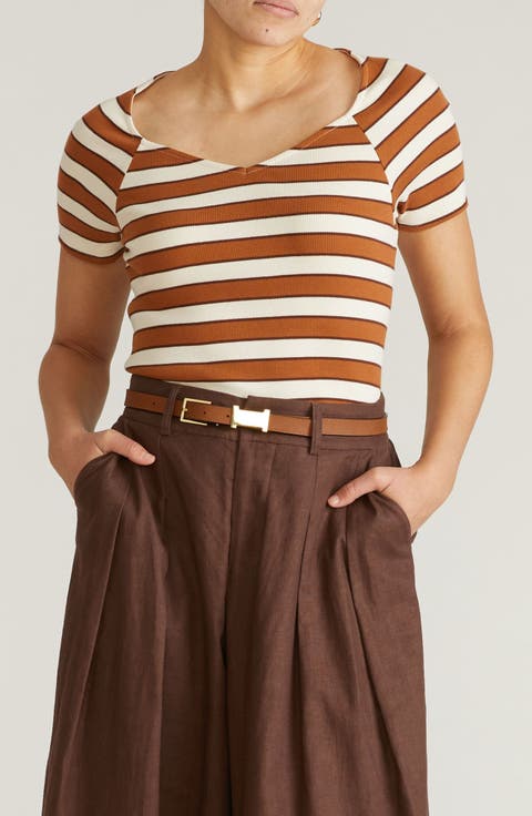 Carey Stripe V-Neck Cotton Rib Top (Plus)