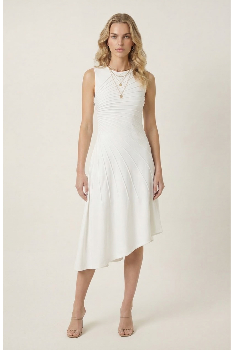 Sleeveless Midi Dress with Asymmetrical Hem, Main, color, Off-White