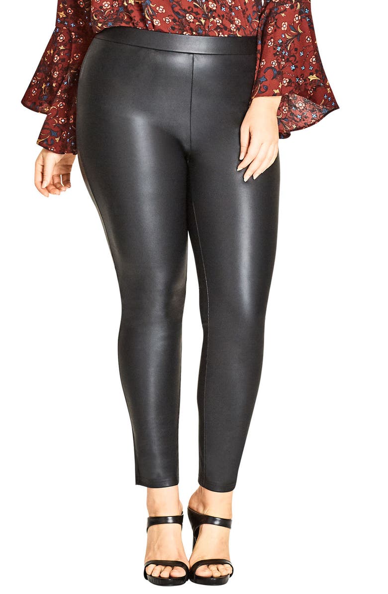 City Chic Asha Wet Look Leggings, Main, color, 