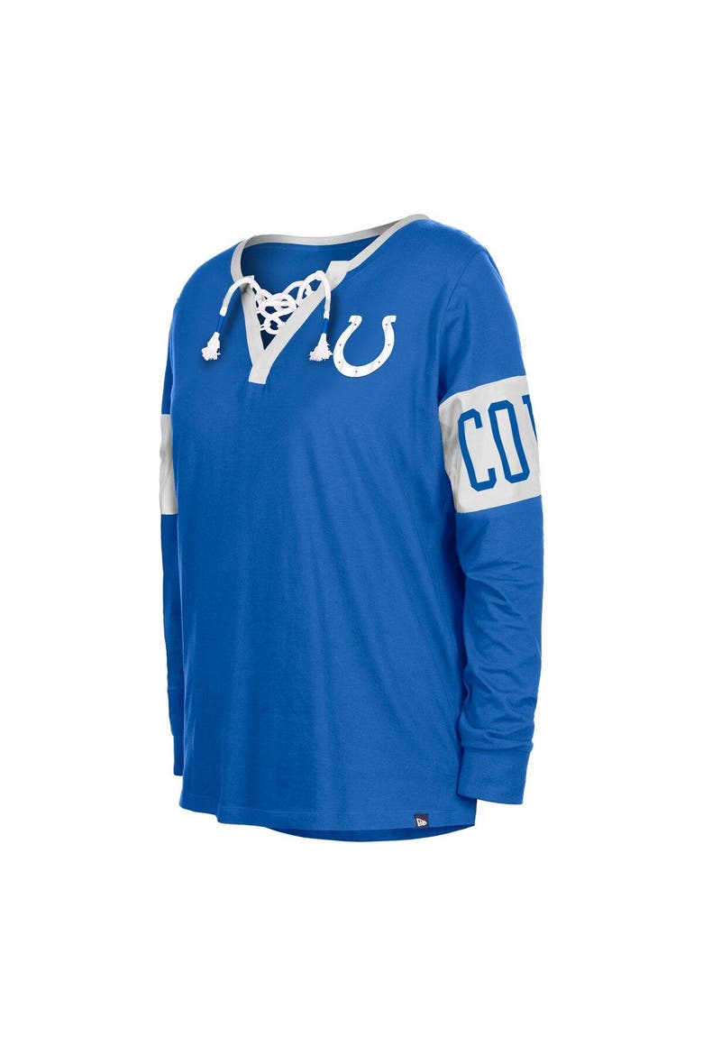 Women's New Era Blue Indianapolis Colts Lace-Up Notch Neck Long Sleeve T-Shirt, Alternate, color, Blue