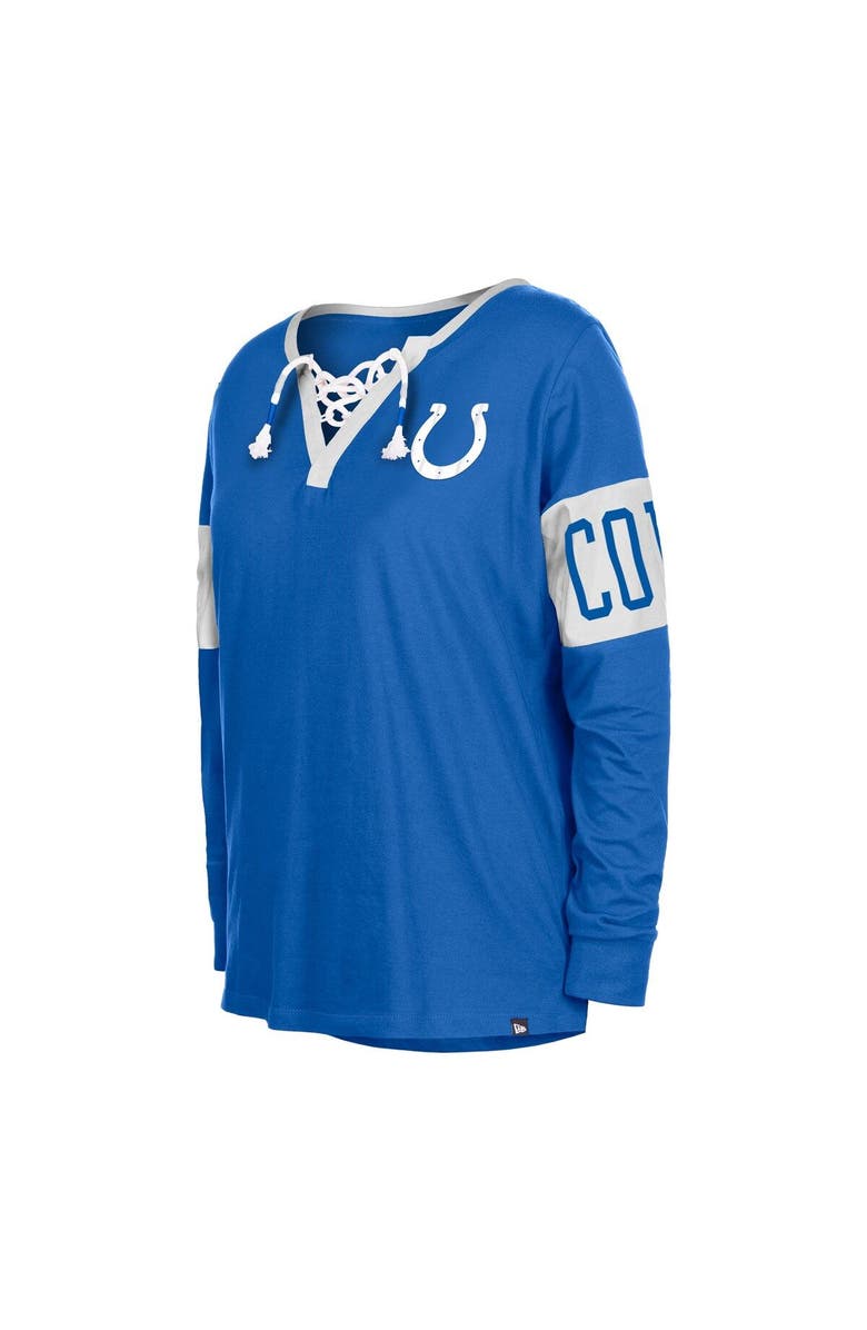 New Era Women's New Era Blue Indianapolis Colts Lace-Up Notch Neck Long Sleeve T-Shirt, Alternate, color, Blue