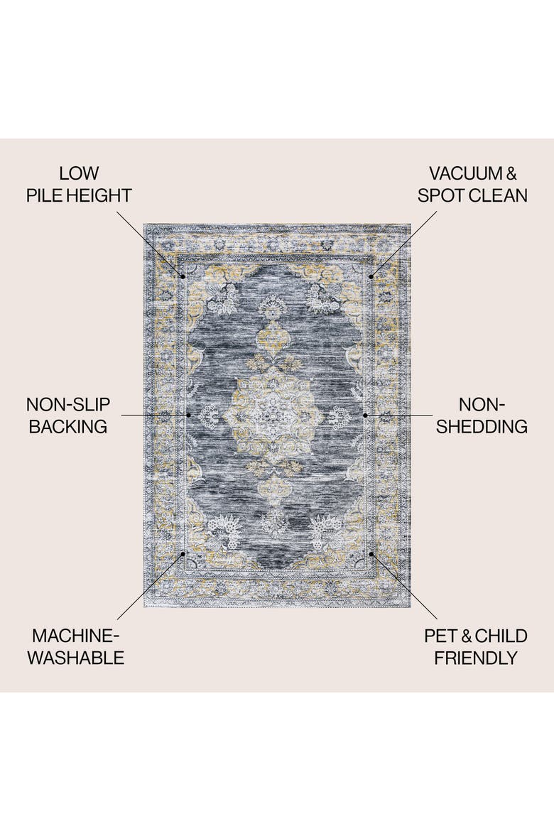 Bausch Bohemian Distressed Chenille Machine-Washable Area Rug, Alternate, color, Dark Gray/Yellow
