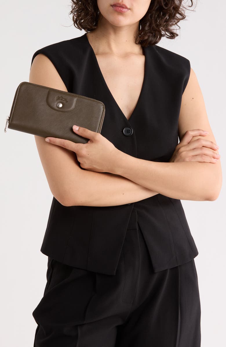 Longchamp Le Pilage Cuir Zip Wallet, Alternate, color, Khaki