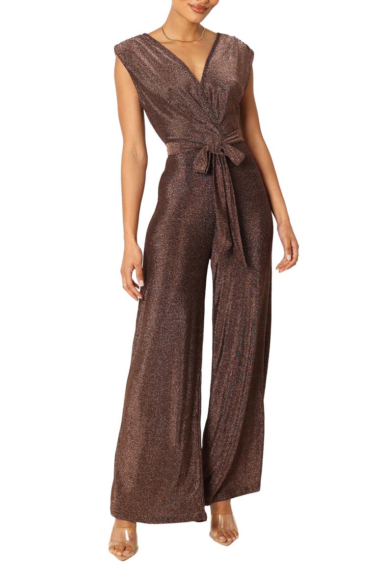 Nora Metallic Wide Leg Jumpsuit, Main, color, CHOCOLATE
