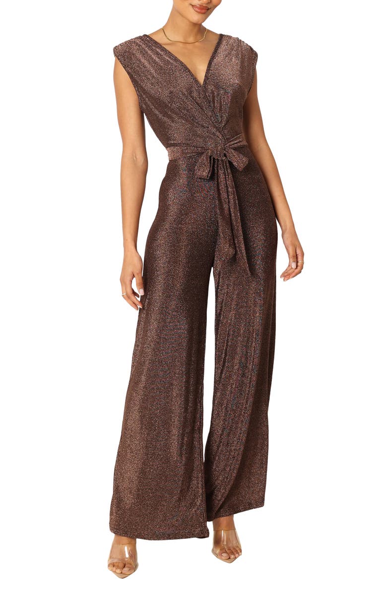 Petal & Pup Nora Metallic Wide Leg Jumpsuit, Main, color, Chocolate