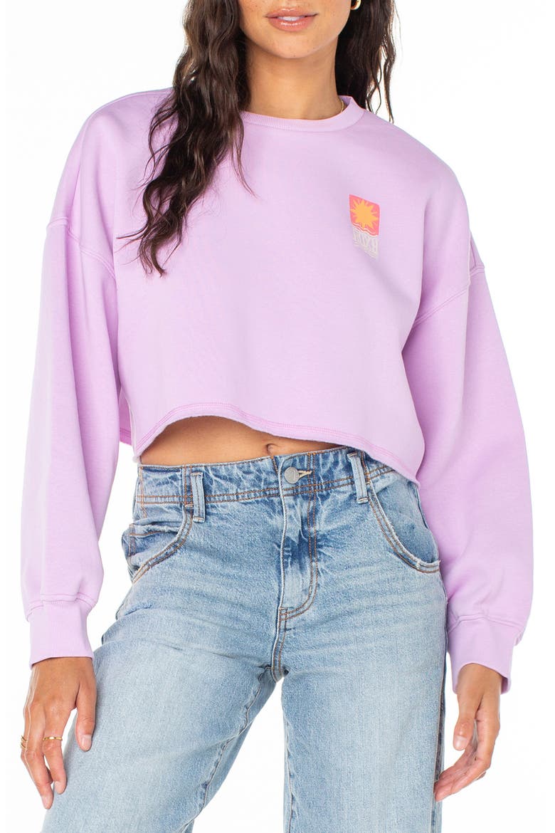 Morning Hike Graphic Crop Sweatshirt, Main, color, ORCHID BOUQUET SOLID