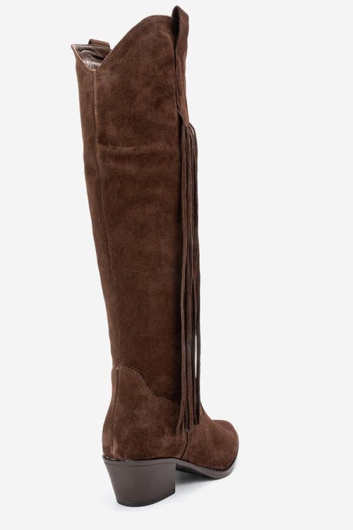 Forever & Always Shoes Rios Leather Fringe Knee High Boot In Brown