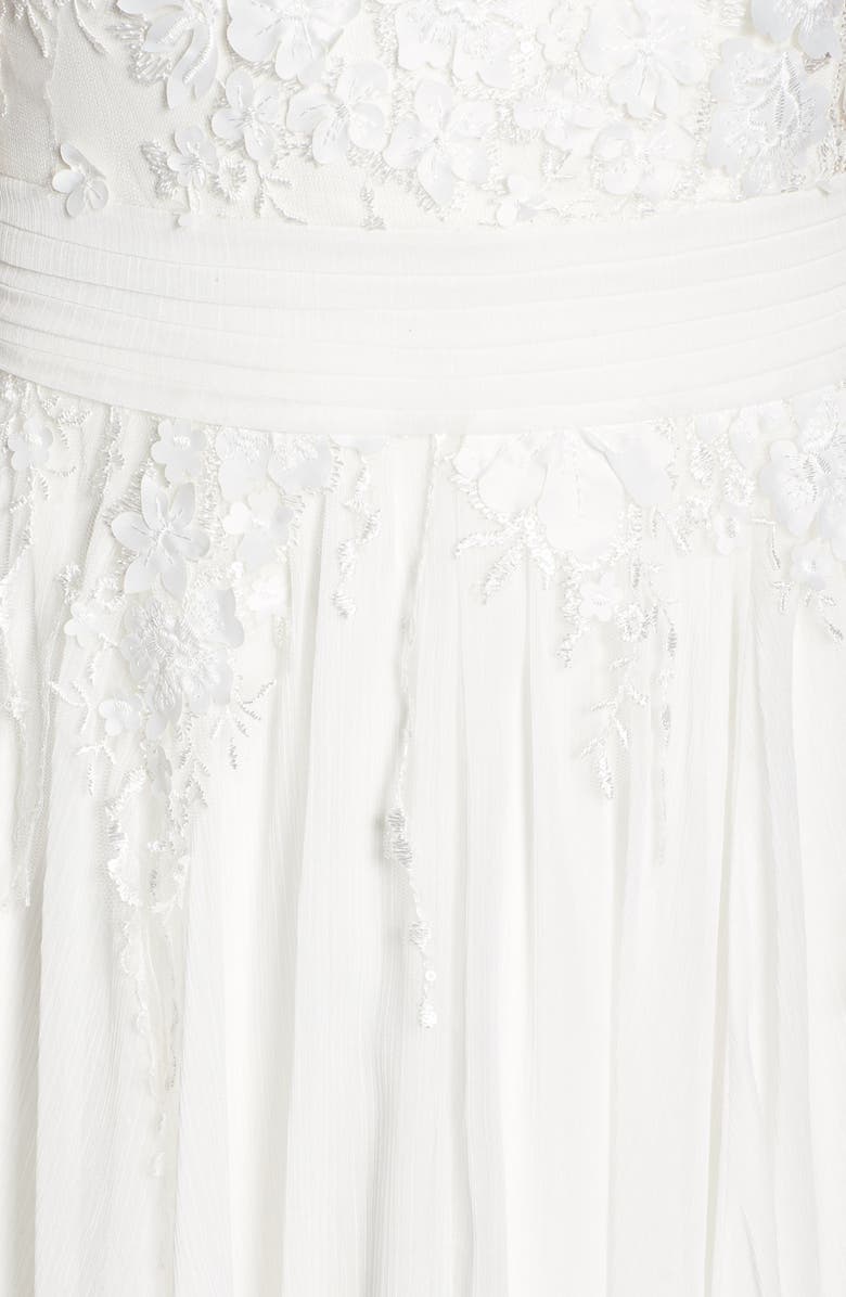 Tadashi Shoji Embellished Chiffon Cape Back Wedding Dress, Alternate, color, 