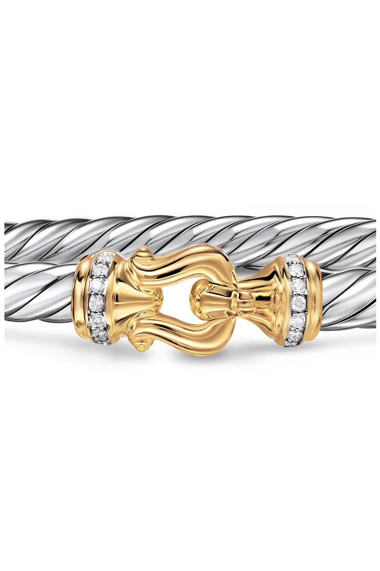 Cable Flex® Sterling Silver with 14K Yellow Gold & Diamonds Buckle Bracelet, 6mm, Alternate, color, SILVER PAVE