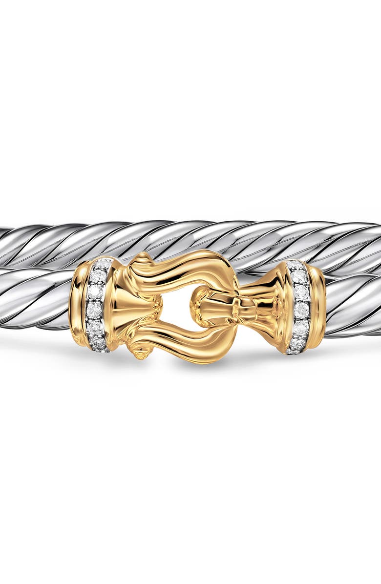 David Yurman Cable Flex<sup>®</sup> Sterling Silver with 14K Yellow Gold & Diamonds Buckle Bracelet, 6mm, Alternate, color, Silver Pave