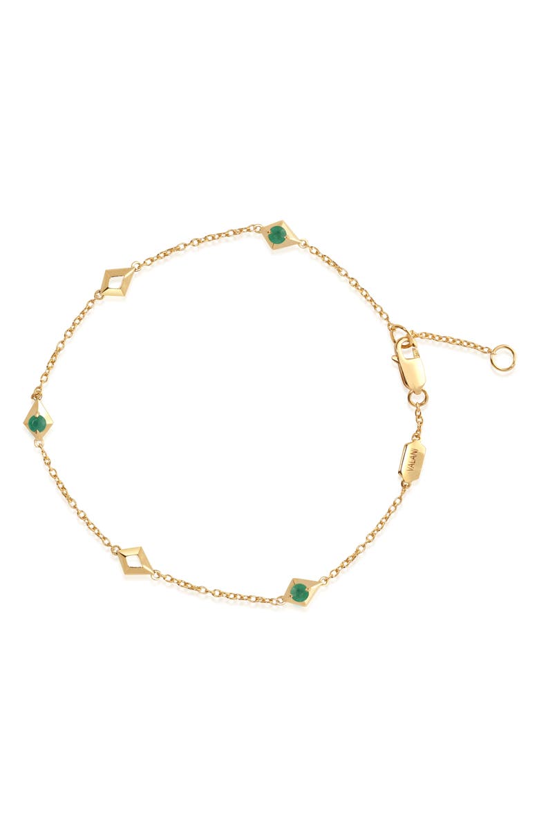 VALANI ATELIER Elegance Emerald Geometric Station Bracelet, Main, color, Emerald/ 14K Yellow Gold
