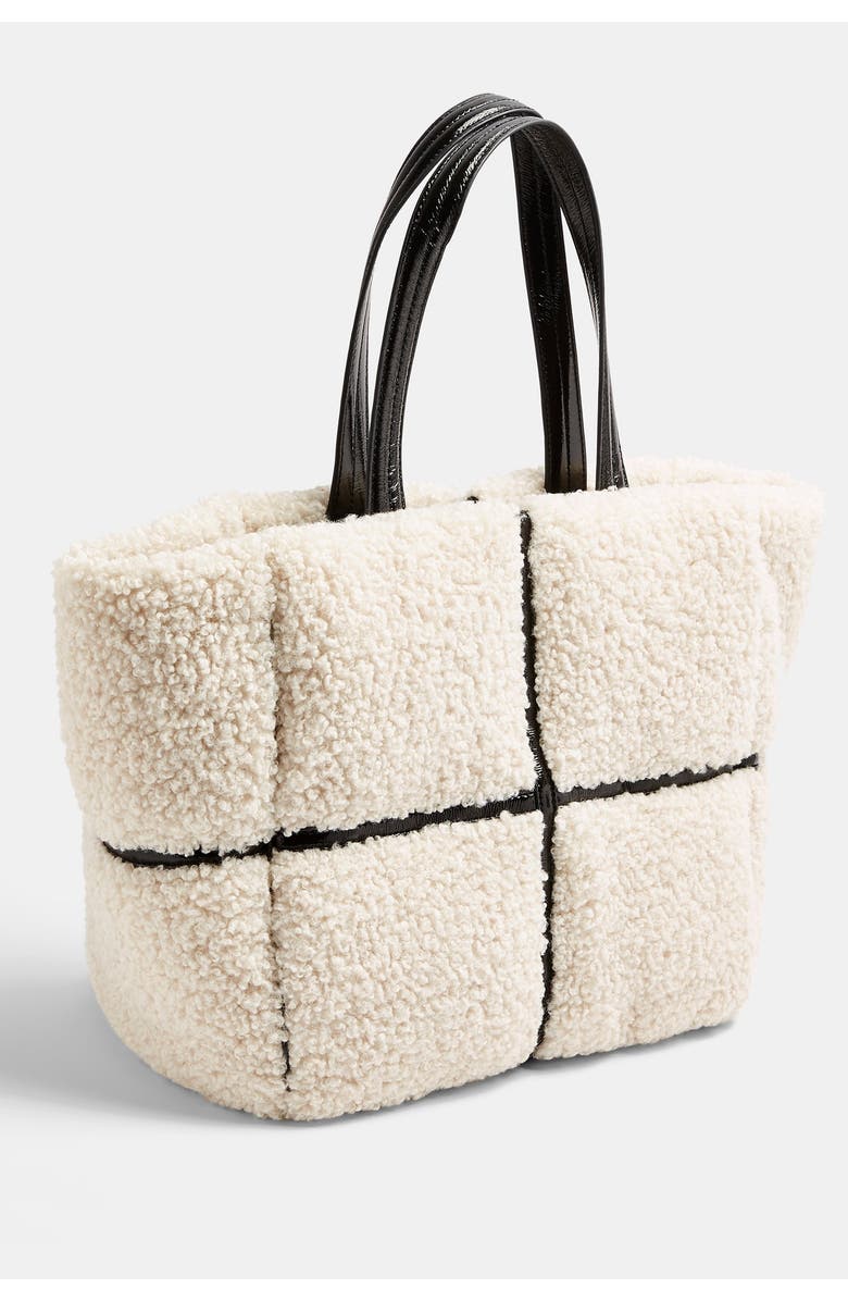 Topshop Faux Fur & Vinyl Tote Bag, Alternate, color,