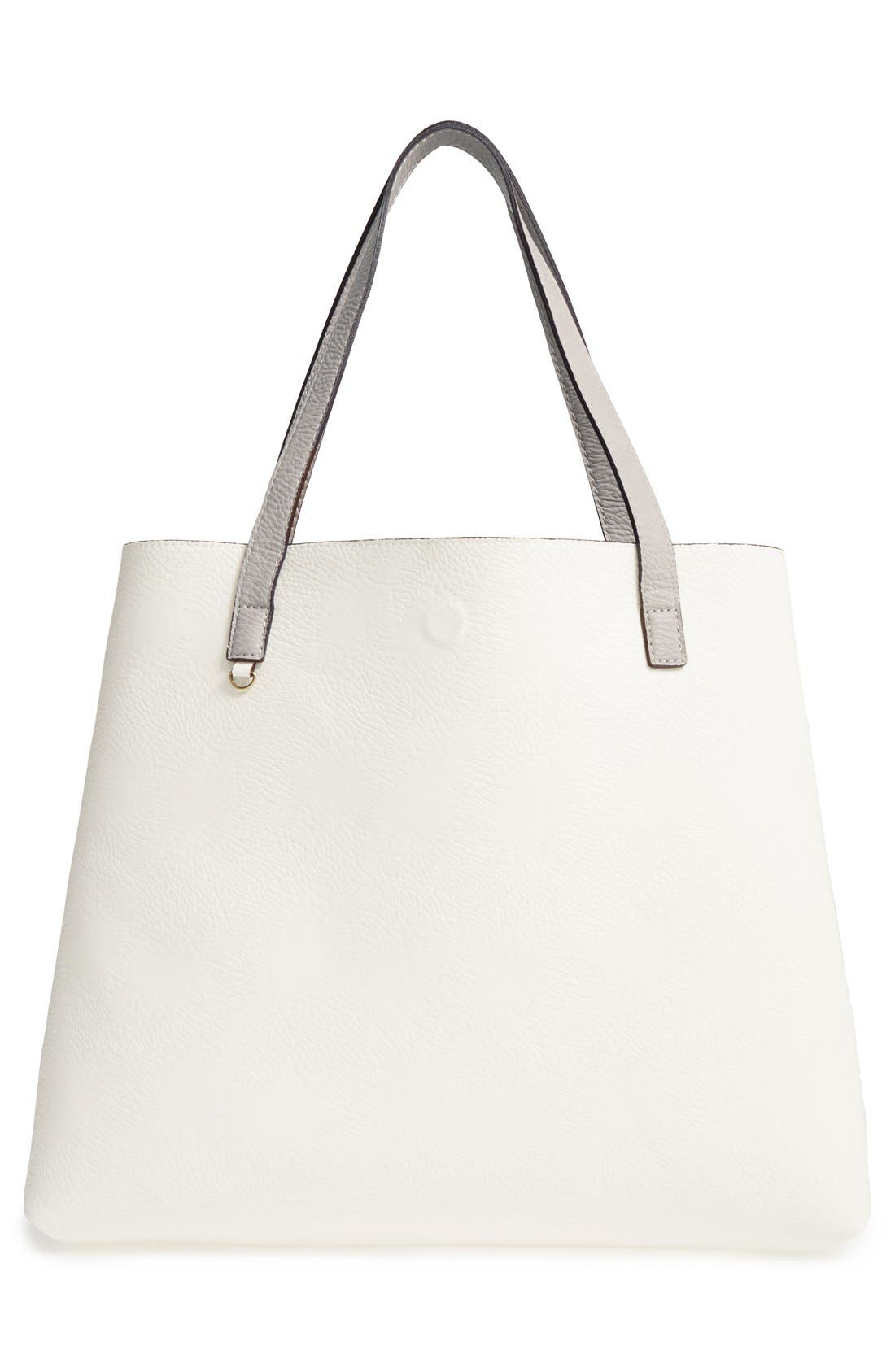 Reversible Faux Leather Tote & Wristlet, Alternate, color, GREY/ IVORY