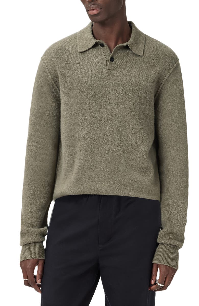 AllSaints Patern Long Sleeve Polo, Alternate, color, Dusky Green