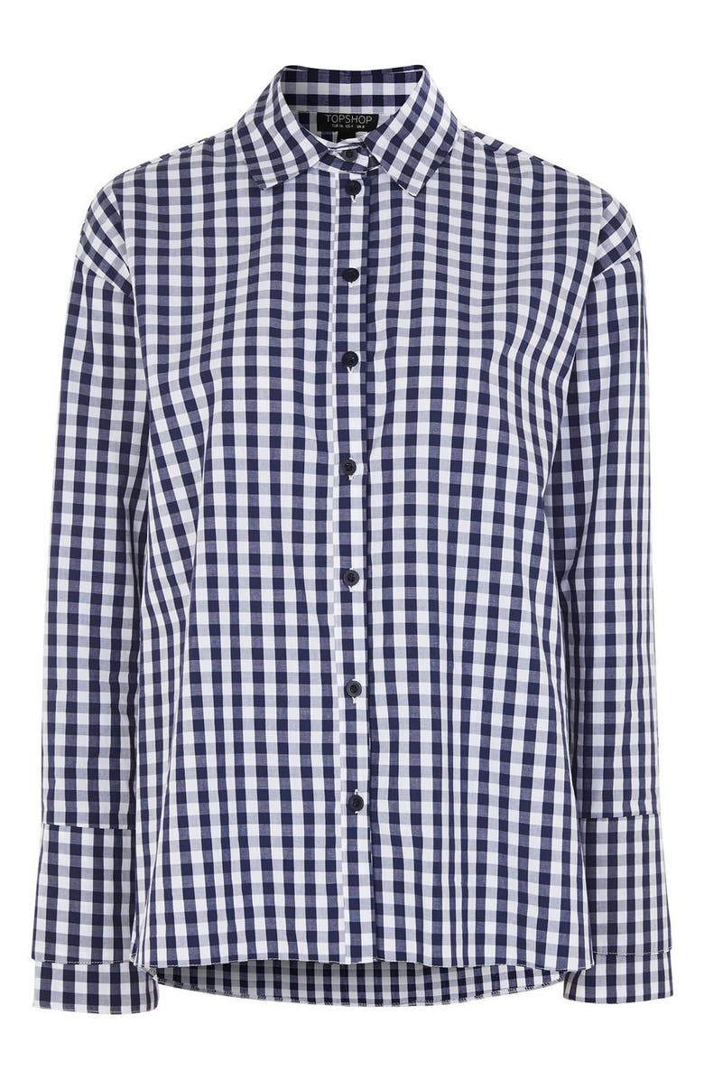 Topshop Double Cuff Gingham Shirt, Alternate, color, 