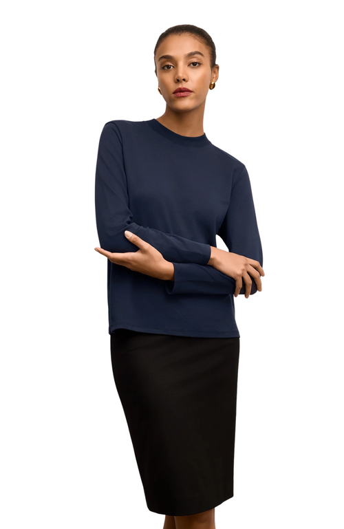 M.m.lafleur Raquel Organic Pima Cotton Long-sleeve Tee In Blue