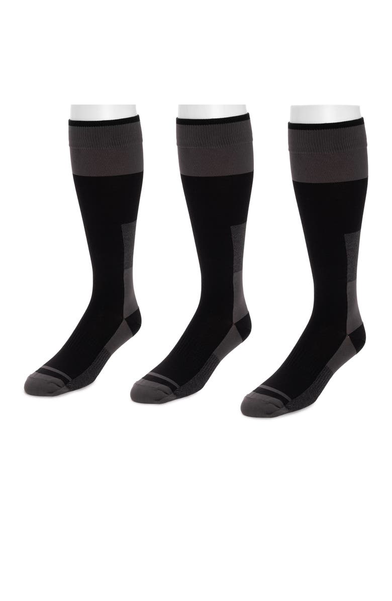 Ruff N Tuff Men's Work Wear Tall Nylon Blend Compression Socks, 3 Pair Pack, Alternate, color, Black/Grey