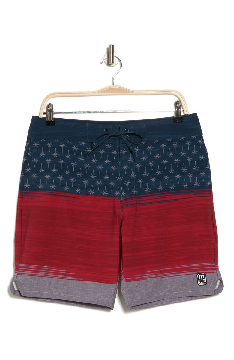 TravisMathew Palm Tree Fun Board Shorts, Alternate, color, Heather Blue Nights
