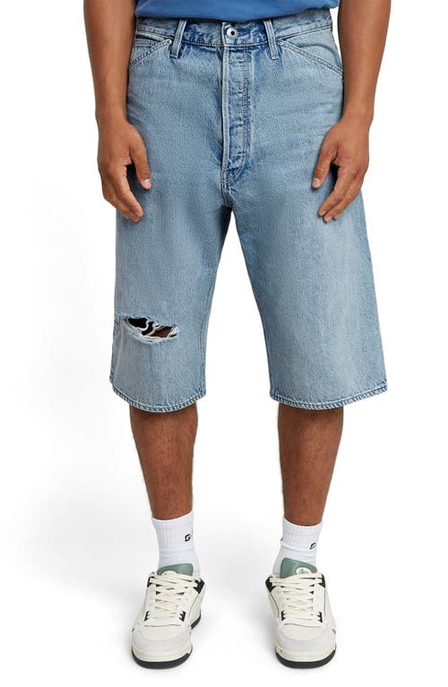 G-star Bam Ripped Denim Logger Shorts In Vintage Ripped Mine Dust