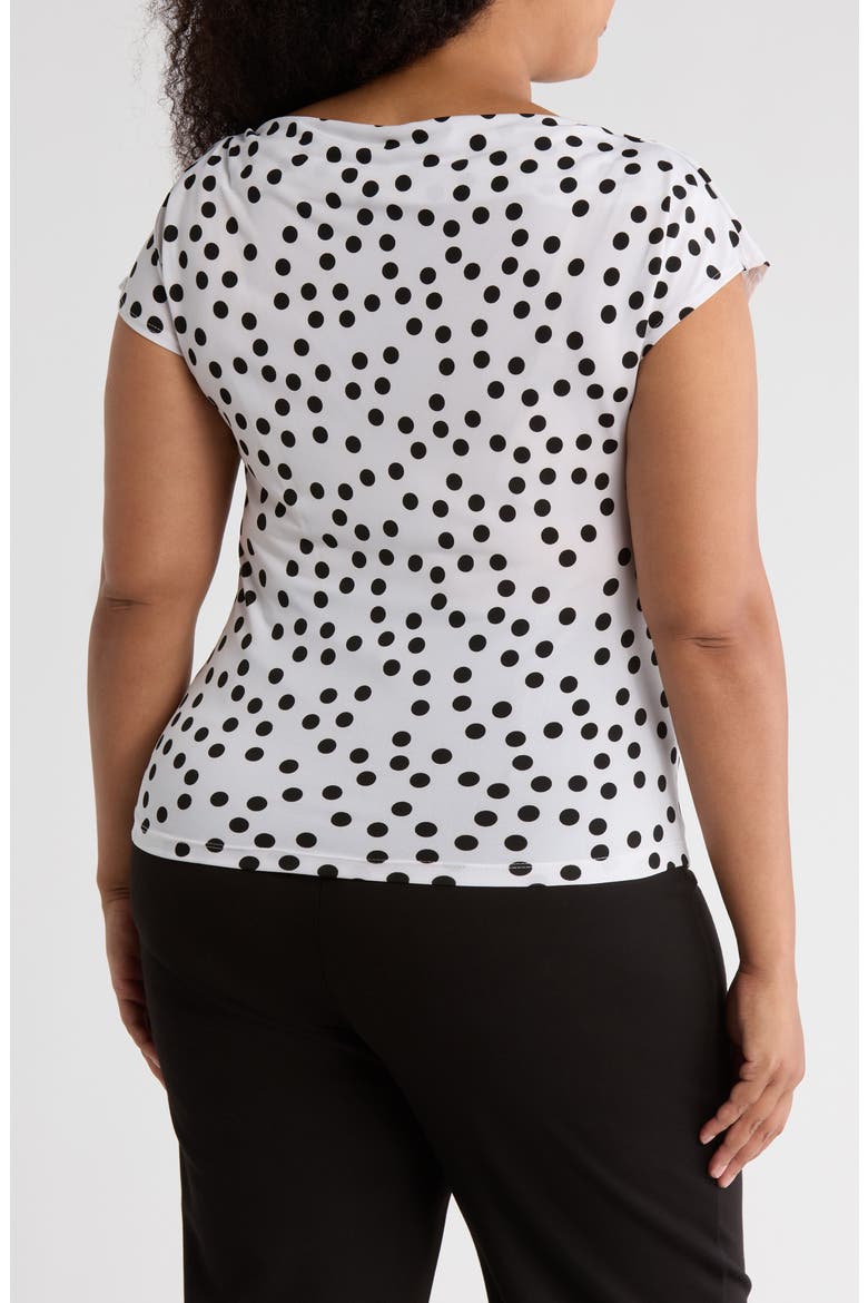 Polka Dot Cowl Neck Cap Sleeve Jersey Top, Alternate, color, WHITE/ BLACK
