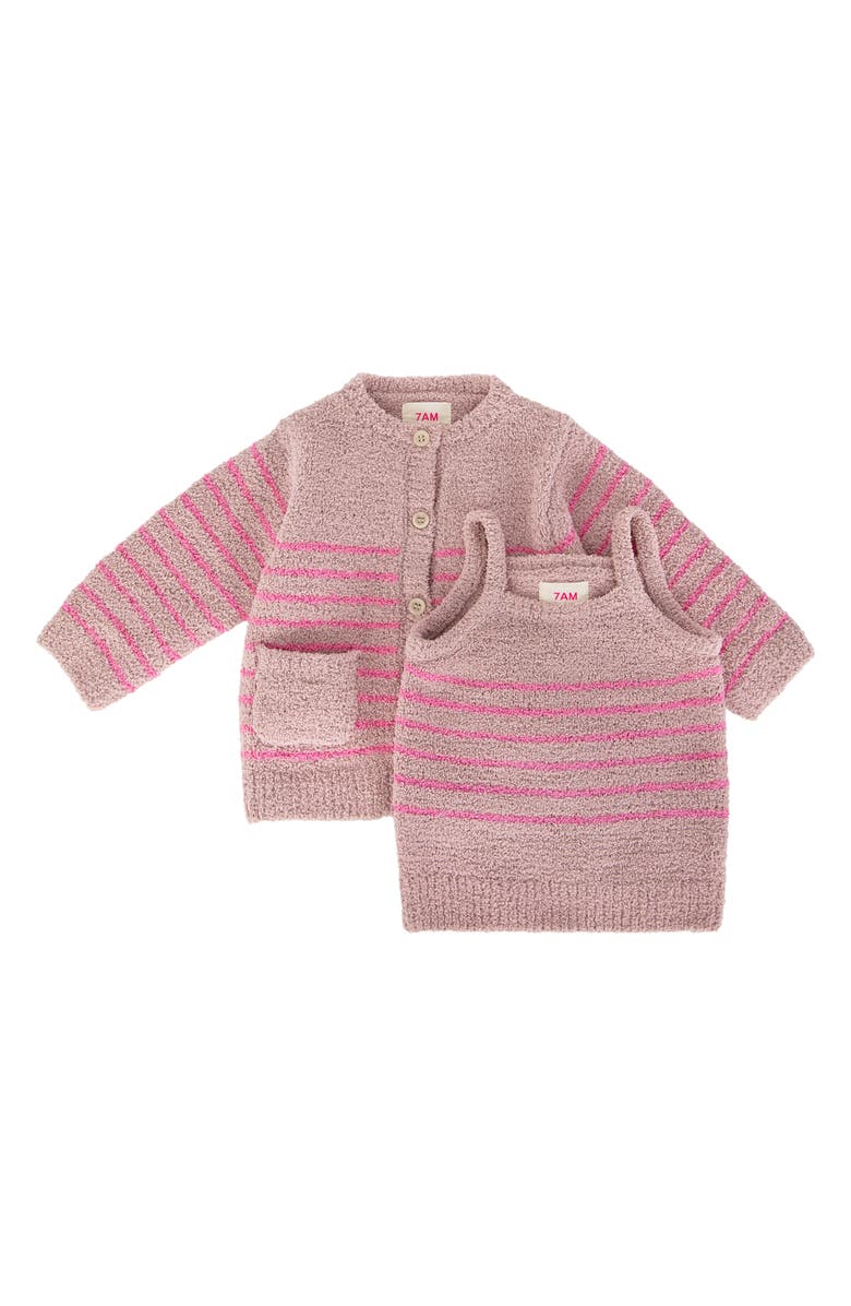 7 A.M. Enfant Stripe Chenille Recycled Polyester Tank Top & Cardigan Set, Main, color, 