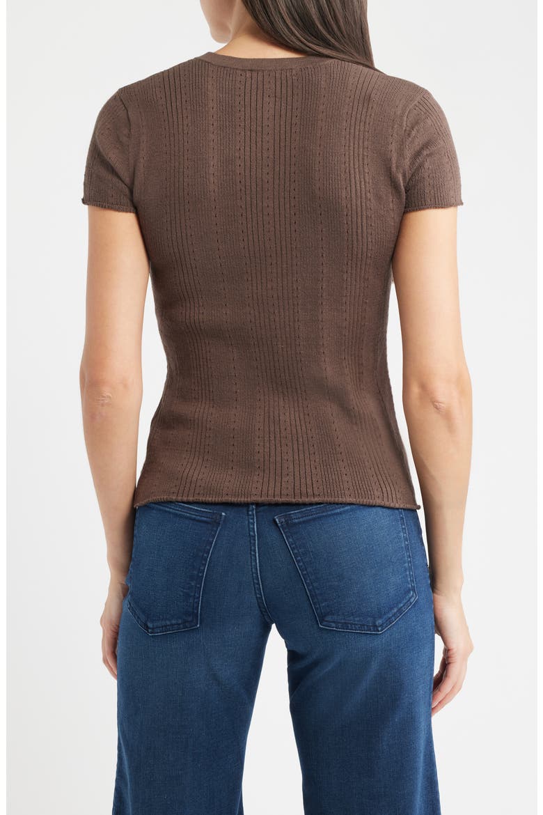 Short Sleeve Pointelle Cotton Blend Cardigan, Alternate, color, ROASTED CHICKORY