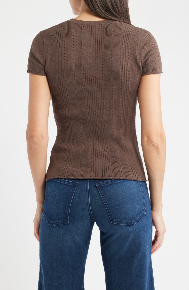 Madewell Short Sleeve Pointelle Cotton Blend Cardigan, Alternate, color, Roasted Chickory