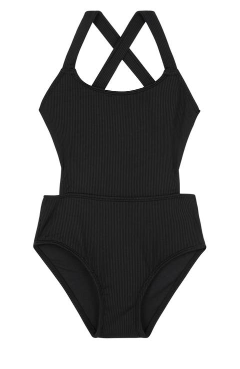 Summer Rib Textured Cut Out Cross Strap One Piece