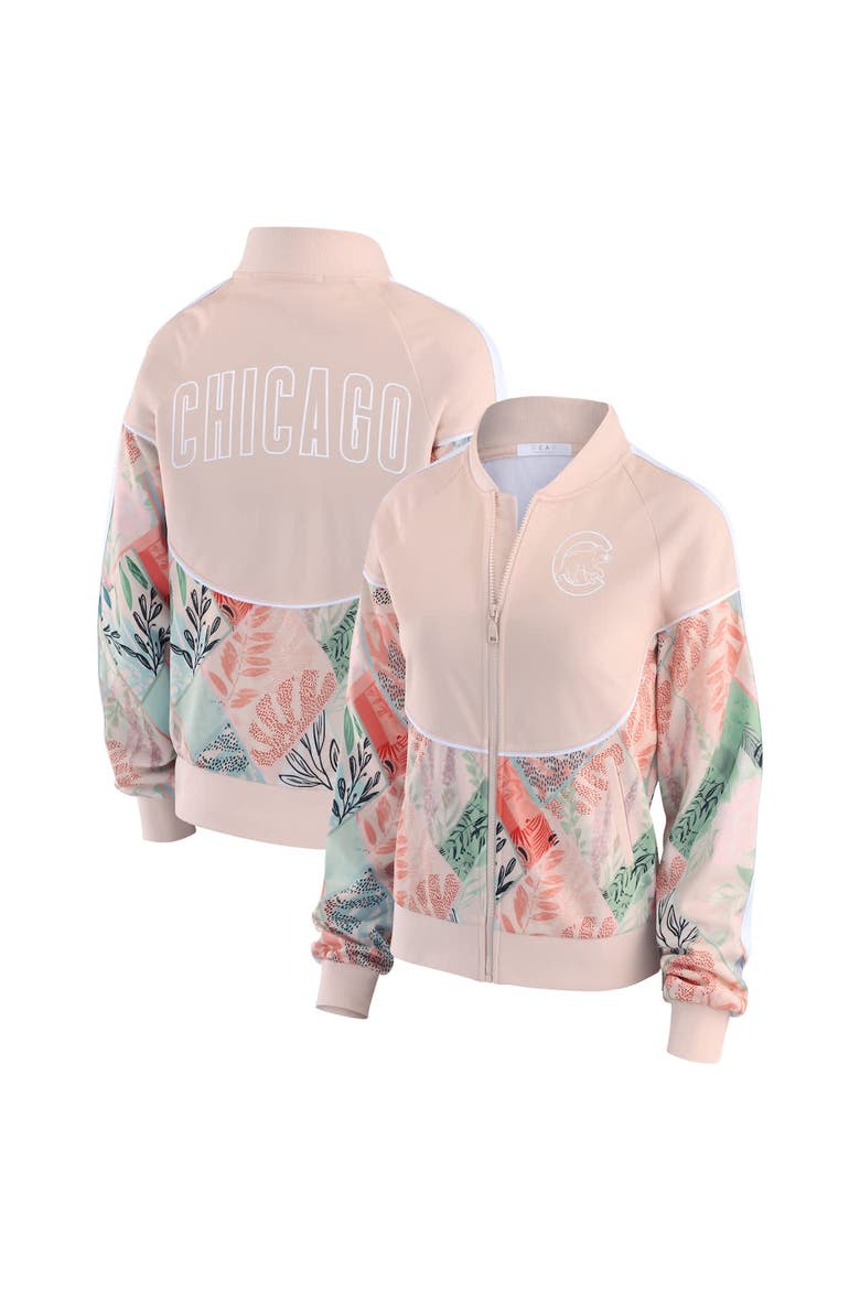 Women's WEAR by Erin Andrews  Sand Chicago Cubs Raglan Full-Zip Track Jacket, Alternate, color, Sand