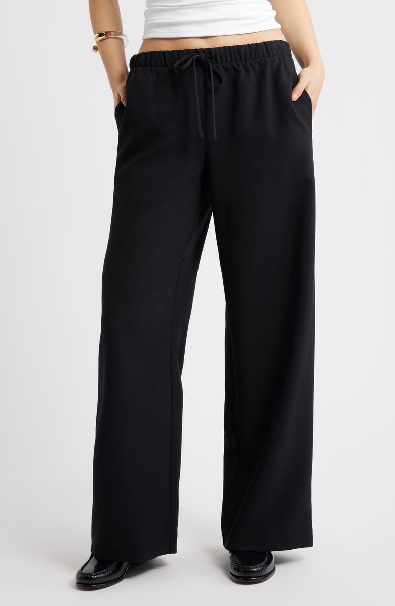 Open Edit Wide Leg Twill Pants, Main, color, Black