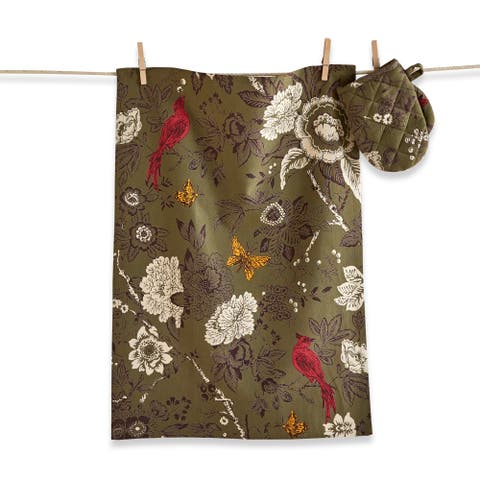 Autumn Toile Dishtowel and Mitt Set Fall Harvest Kitchen