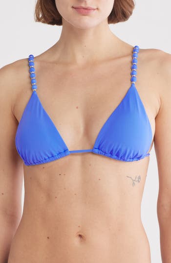 Vix Swimwear Solid Beads Triangle Bikini Top In Infinite