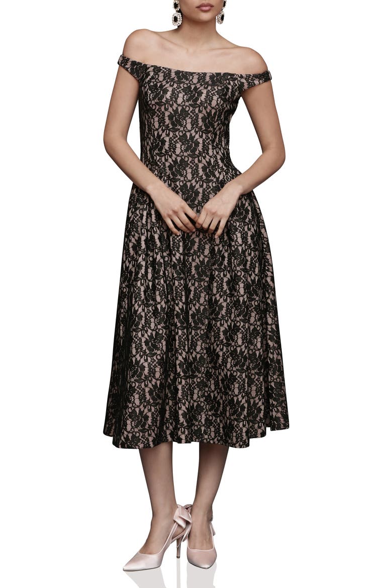 Lace Off the Shoulder Midi Dress, Main, color, BLACK LACE
