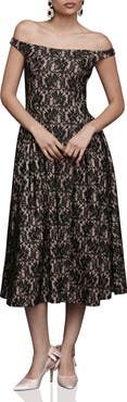 Avec Les Filles Lace Off the Shoulder Midi Dress