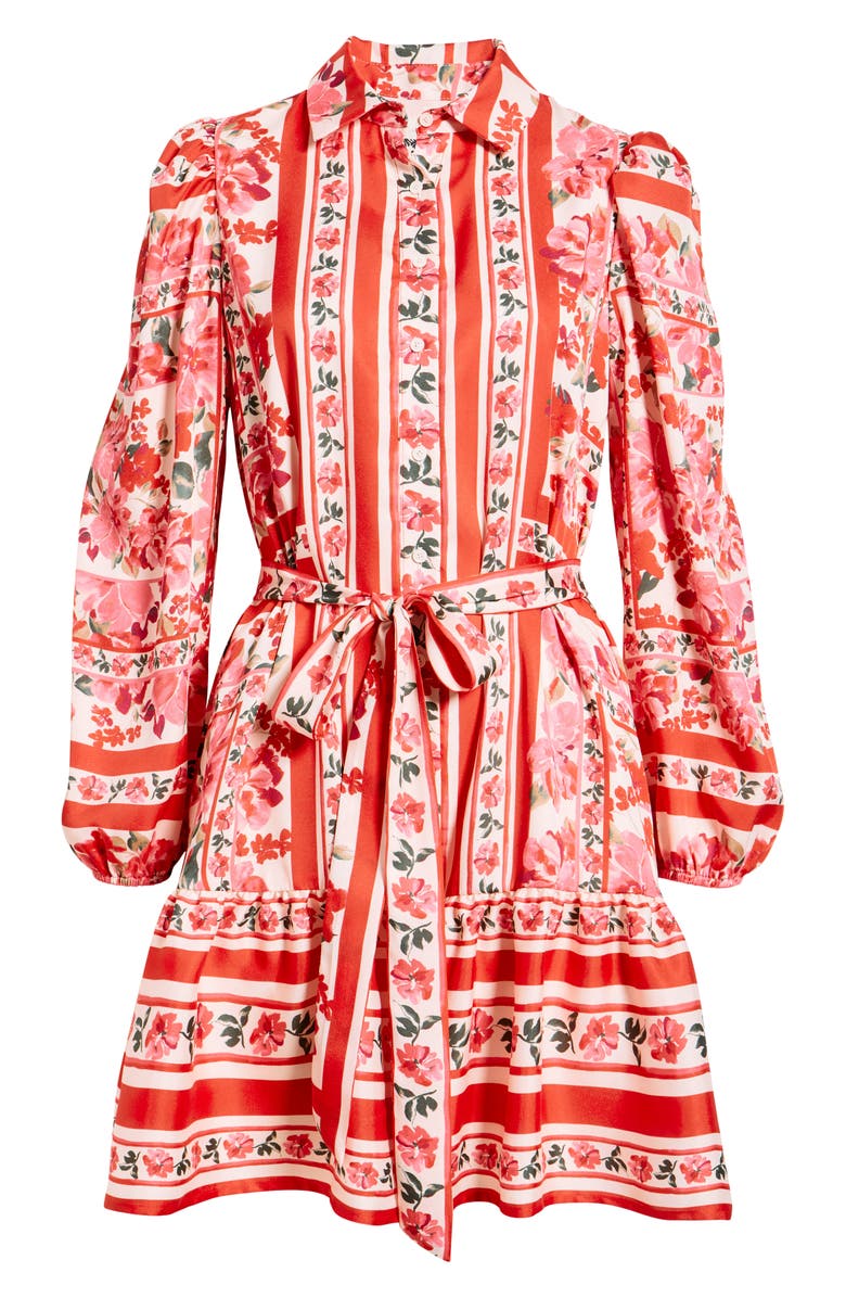 Anne Klein Tiered Tie Waist Long Sleeve Dress, Alternate, color, Poppy Multi