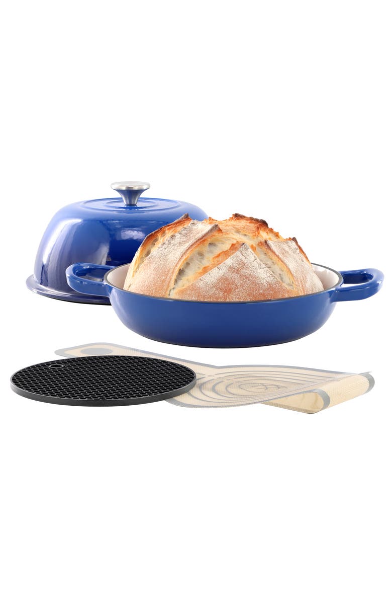 Megachef 6 Quart Enameled Cast Iron Bread Pot with Baking Mat, Main, color, Blue
