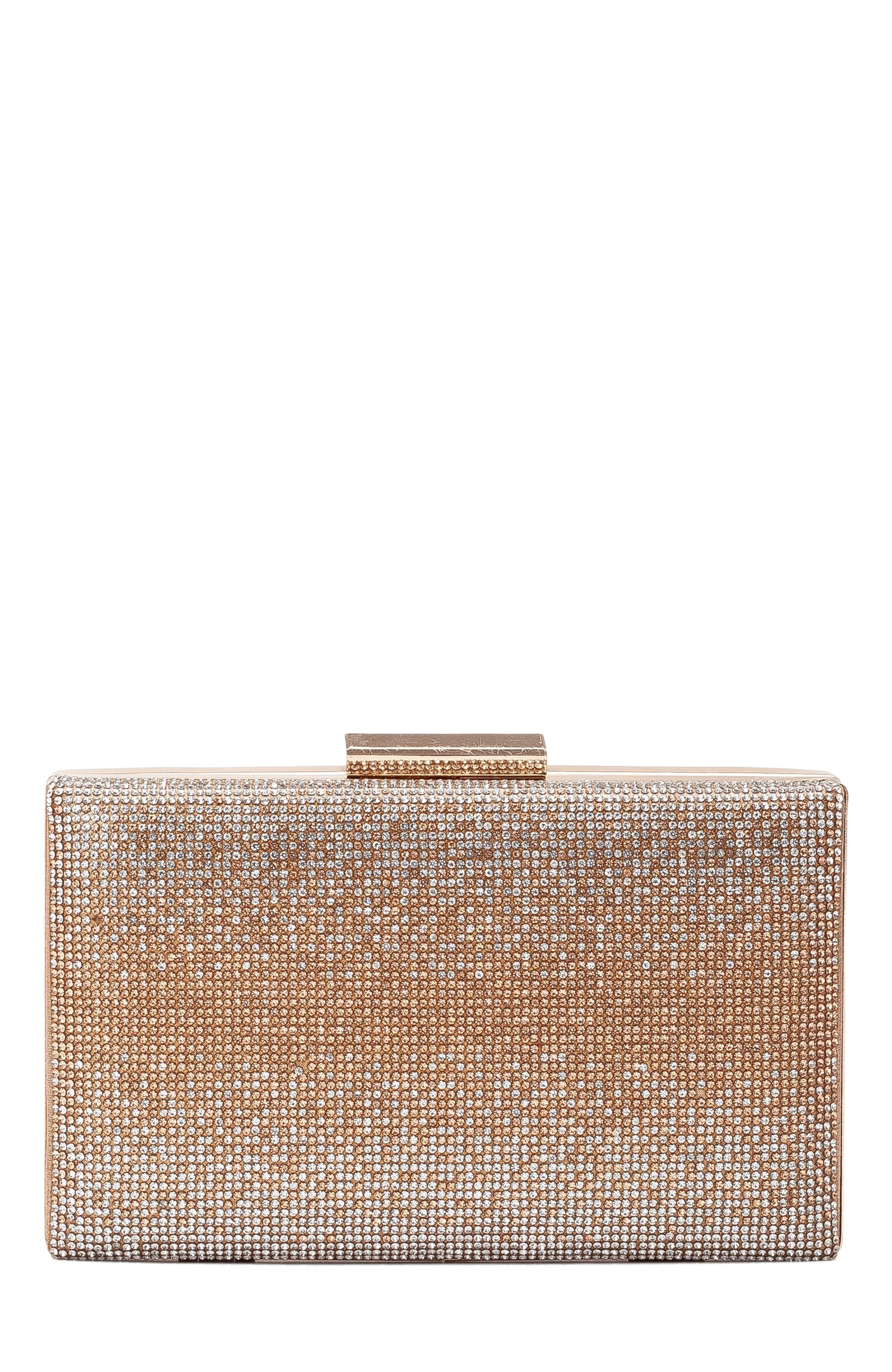 Forever & Always Shoes Clara Evening Clutch, Main, color, Rose Gold Glitter