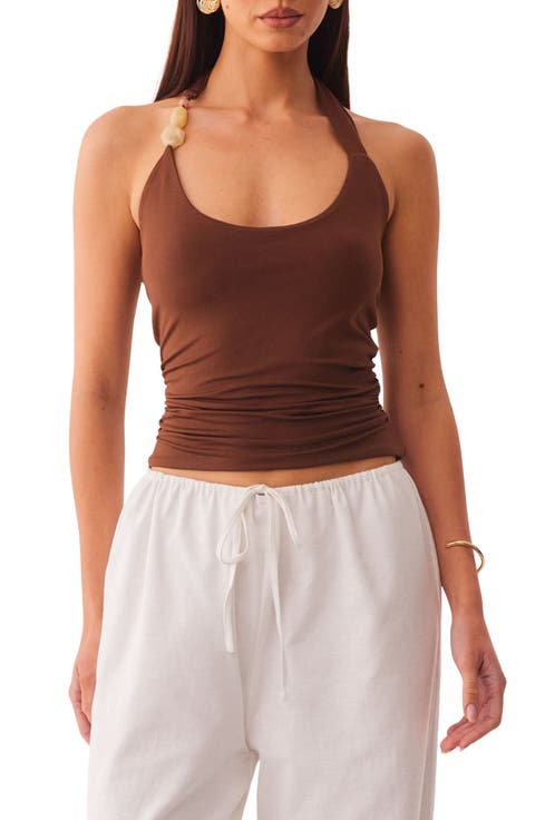 Lexie Twist Beaded Halter Neck Tank