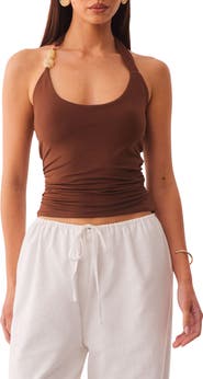 SNDYS Lexie Twist Beaded Halter Neck Tank