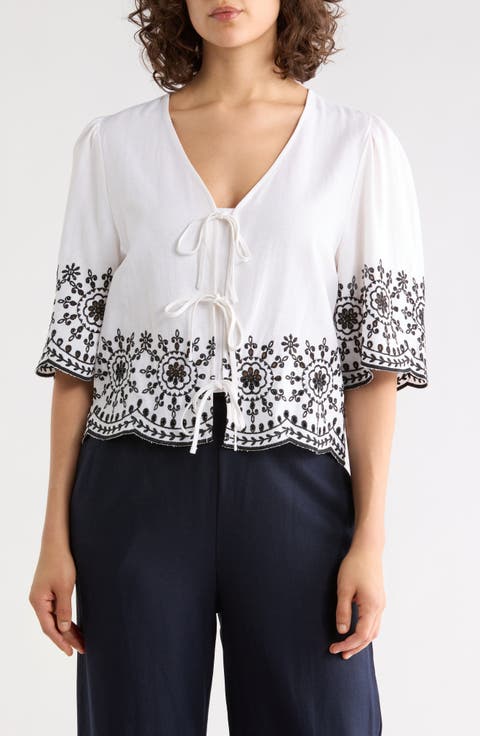 Eyelet Embroidered Tie Top