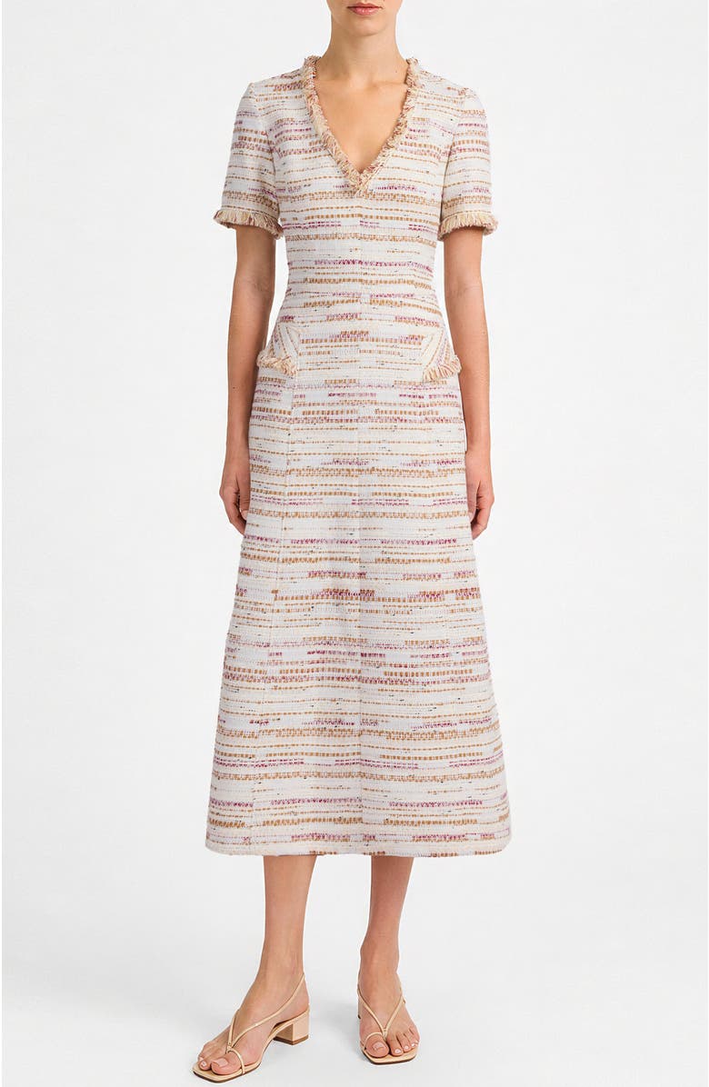 Santorelli Adelle Midi A-Line Dress in Modern Tweed, Main, color, Chai